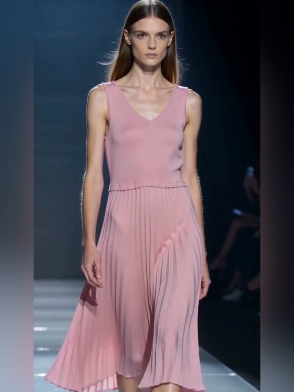 Sleeveless V-Neck Pleated Midi Dress in Dusty Rose